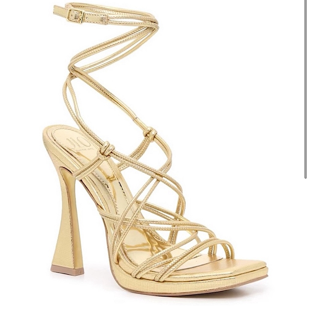 J.Lo gold lace up sandal chunky heel